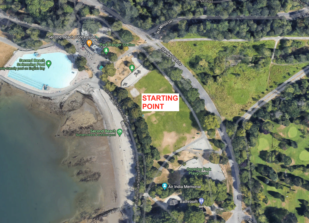 Aerial photo of Ceperly Park area adjacent to Third Beach in Stanley Park.